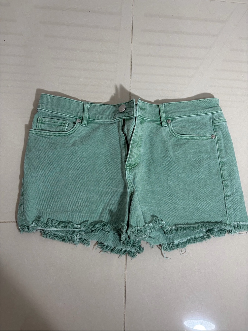 LOFT Women's Sage Green Frayed Hem Denim Shorts